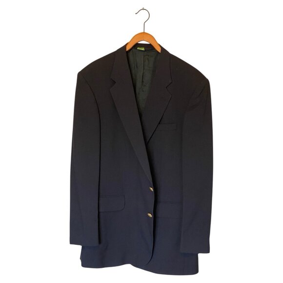 Lands' End Black Blazer Men's 46 Long Single Breasted Brass 2 Button - Picture 1 of 12